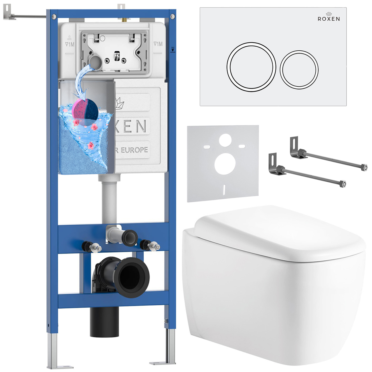 инсталляция roxen stounfix dual fresh 710200 с унитазом 530220-02 и клавишей смыва santi 410260w с аромадозатором