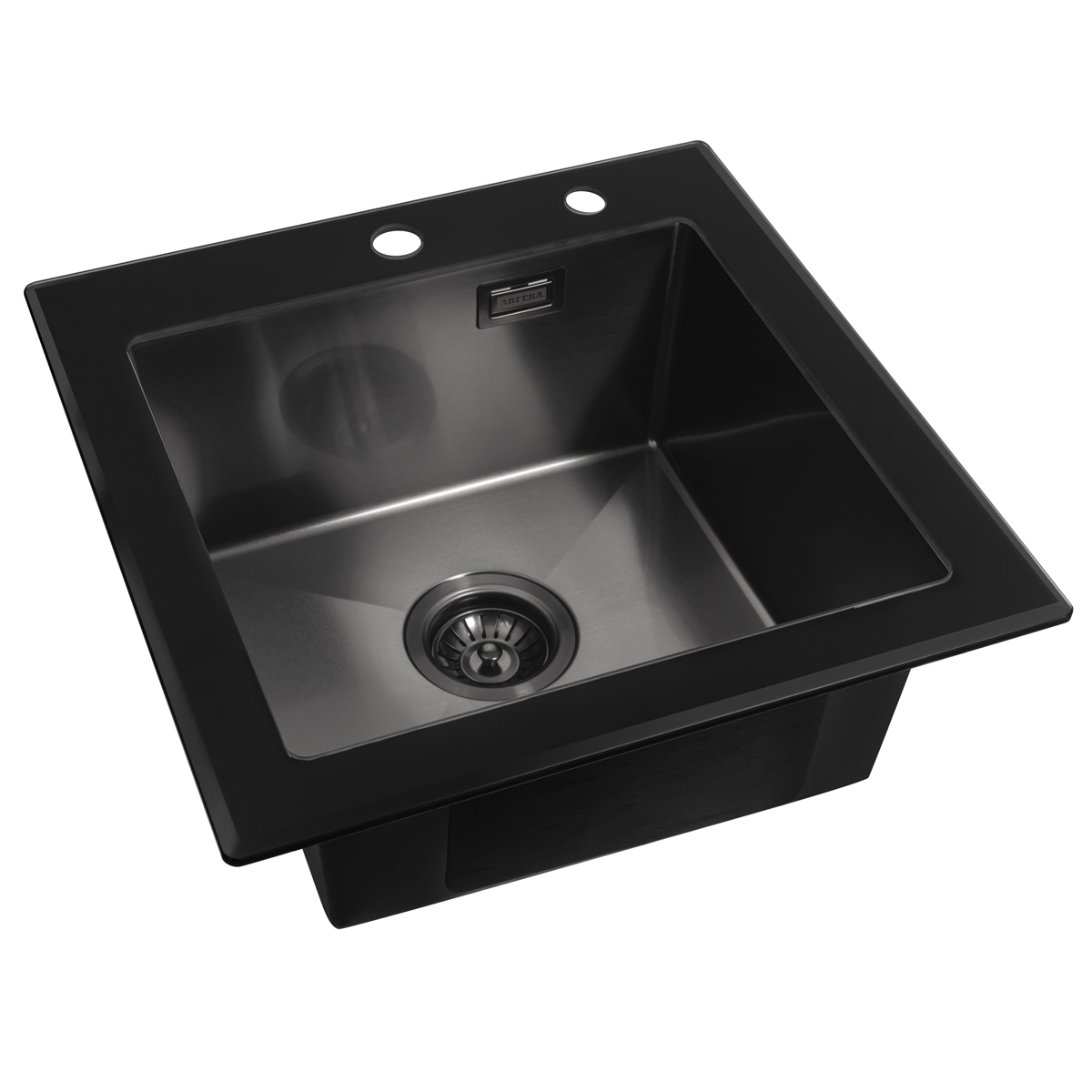 мойка кухонная arfeka eco ar 500x500 gs black glass + black pvd nano, черное стекло