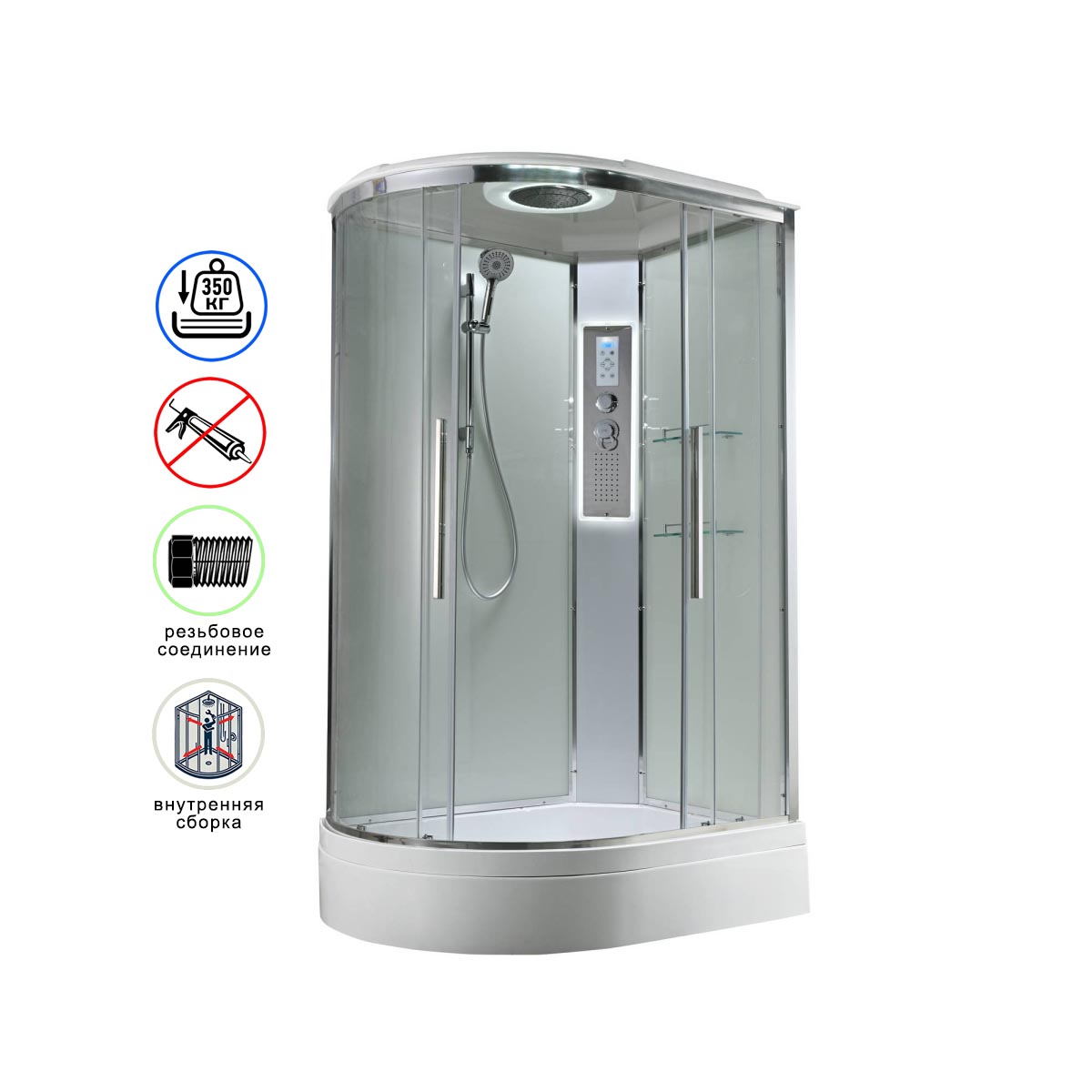 душевая кабина avacan em3912rledt ava 120x90 правая, led, стекла прозрачные, профиль хром