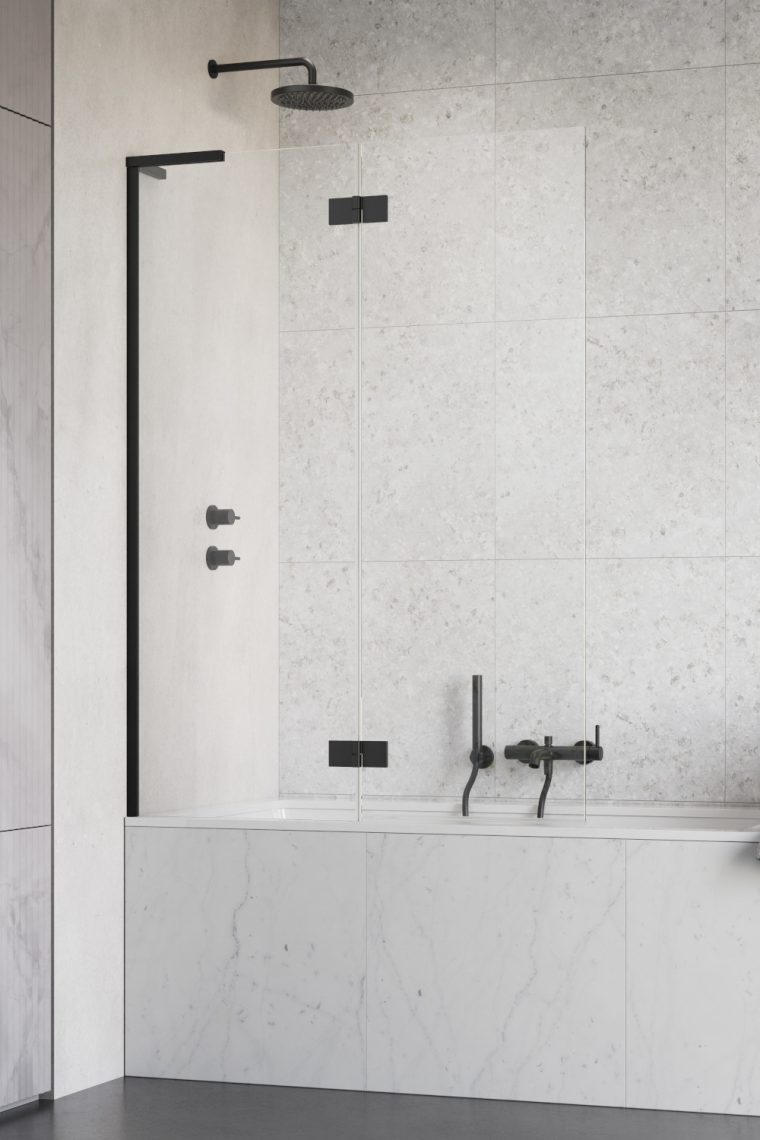 шторка на ванну radaway essenza 8 sl black pnd ii 100x150 левая, стекла прозрачные, профиль черный