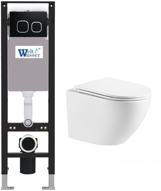 комплект инсталляция welt-wasser amberg 350 для унитаза merzbach 043 gl-wt с клавишей смыва amberg rd-bl, черный матовый