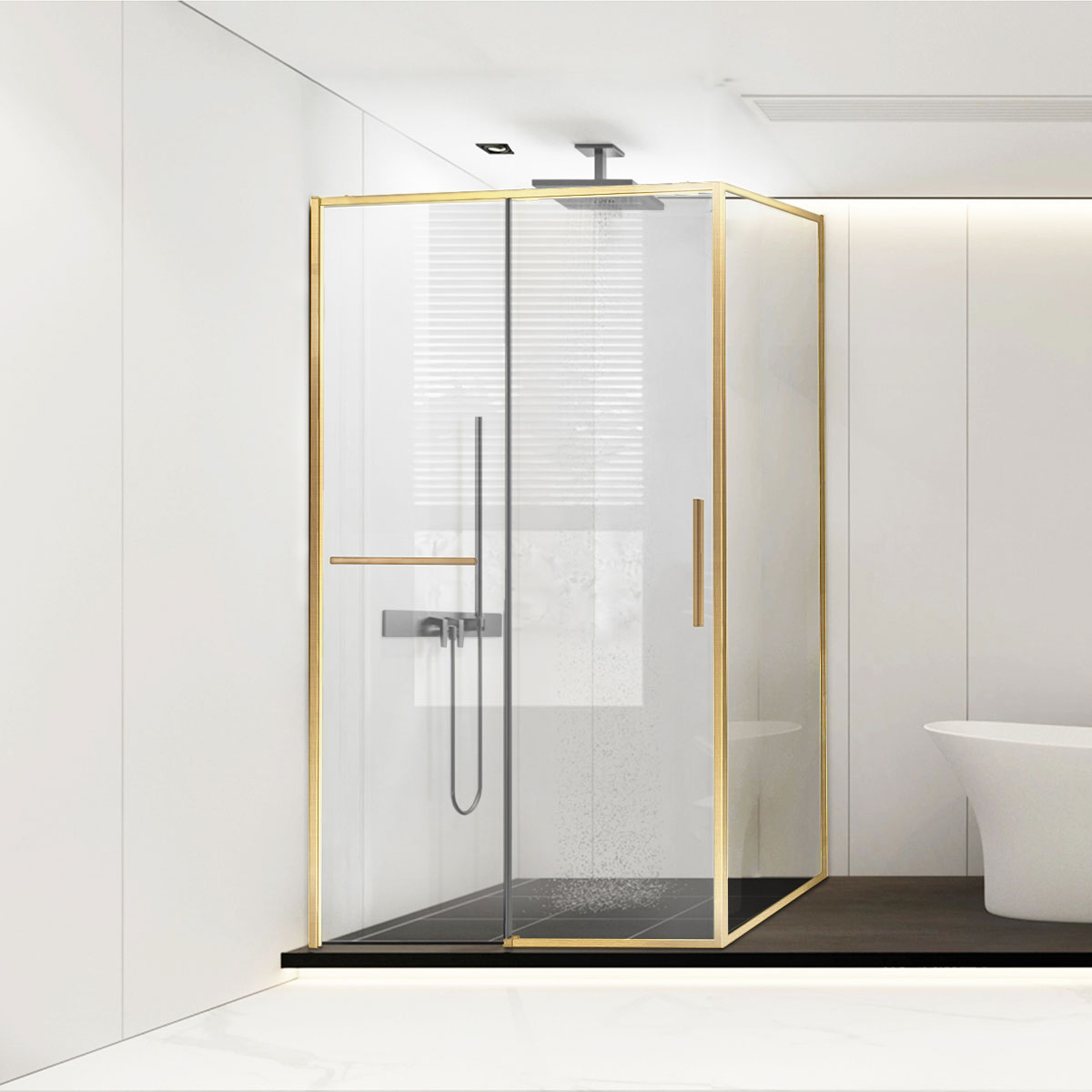 душевой уголок vincea slim soft vsr-1ss8011clg 110x80 стекла прозрачные, профиль брашированное золото