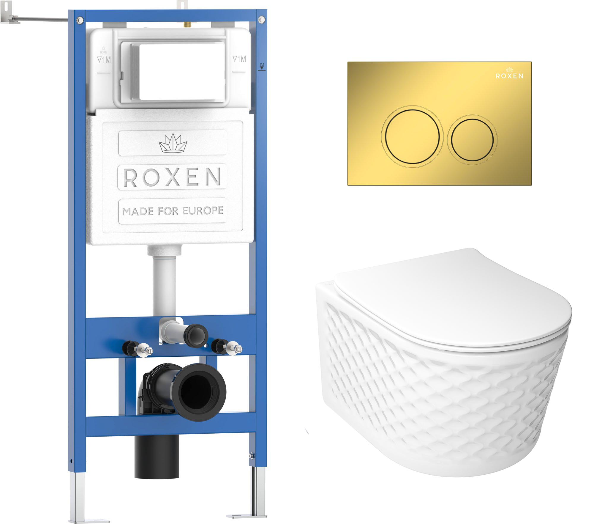 комплект инсталляция roxen stounfix dual fresh 6 в 1 979013 с унитазом vine tornado и клавишей смыва santi 410260g  золото
