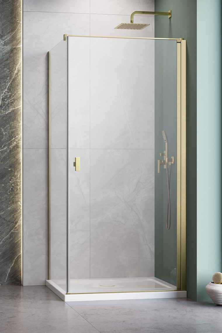 душевой уголок radaway nes brushed gold kdj i 80x100 правый, стекла прозрачные, профиль брашированное золото
