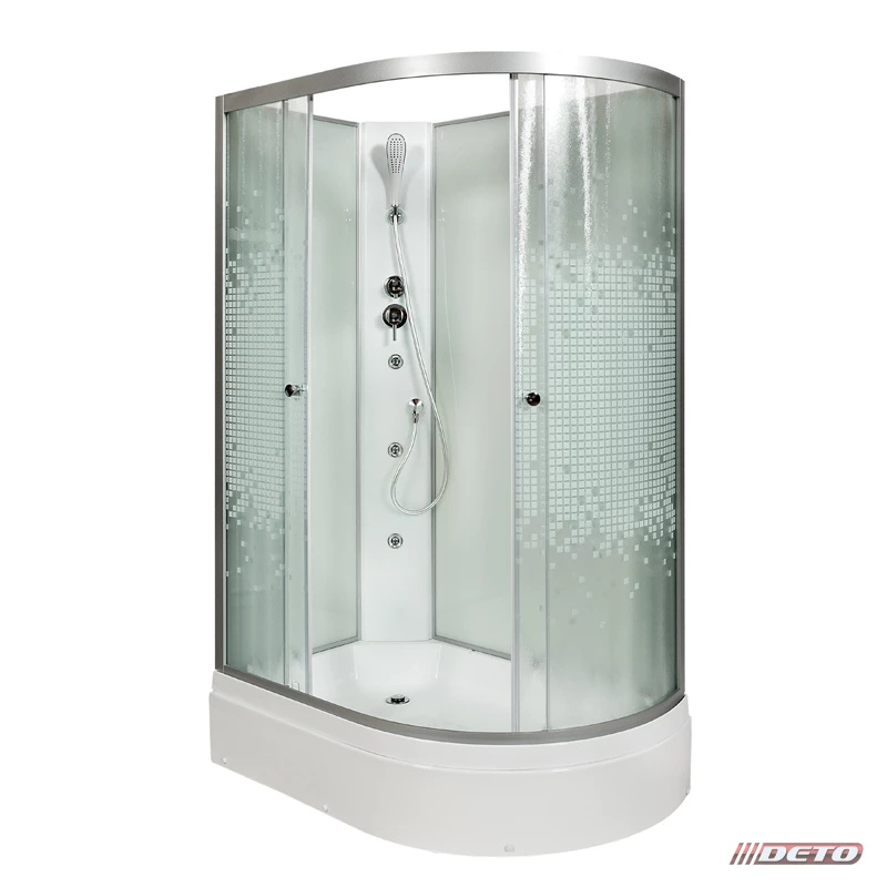 душевая кабина deto l720 l n gm 120x80 без крыши, с гидромассажем, стекла с рисунком, профиль хром (левая)