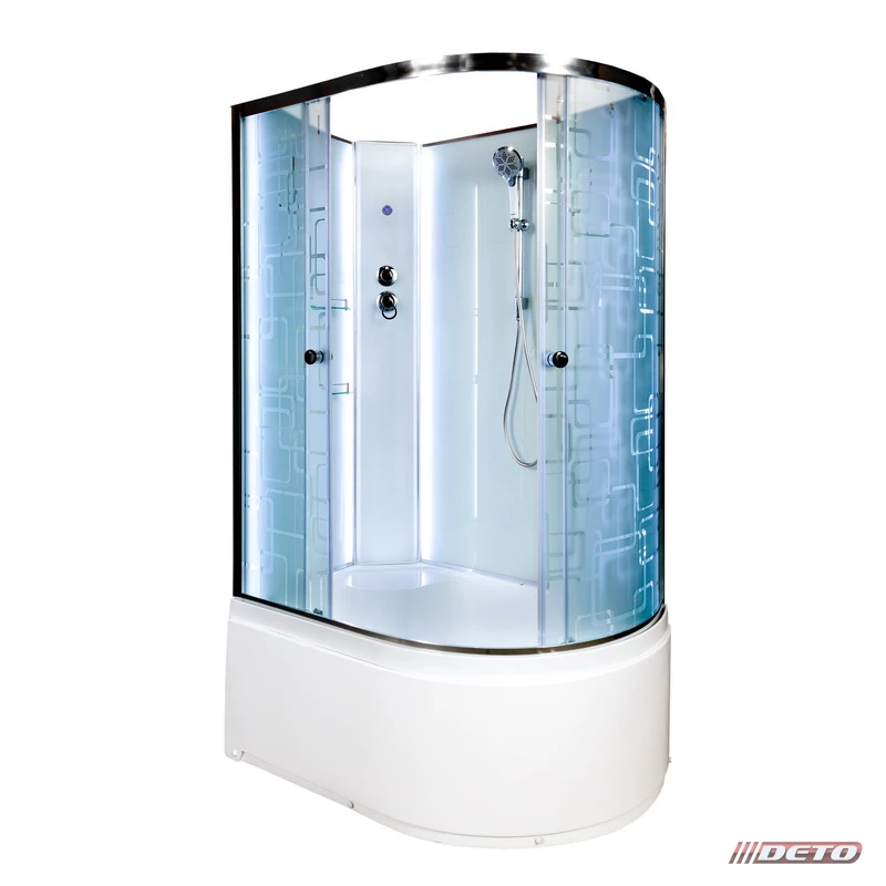 душевая кабина deto em4512 n led l 110x80 (без крыши) стекла с рисунком, профиль хром, левая