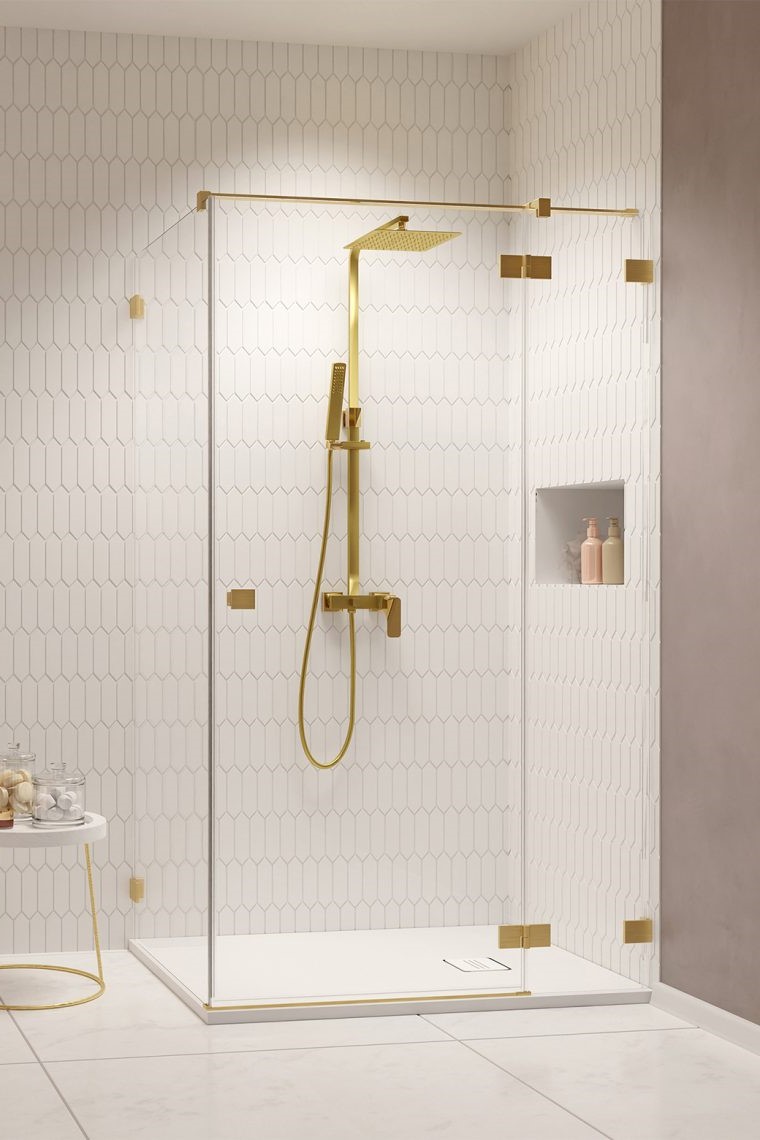 душевой уголок radaway essenza pro 8 brushed gold kdj 120x110 правый, стекла прозрачные, профиль брашированное золото