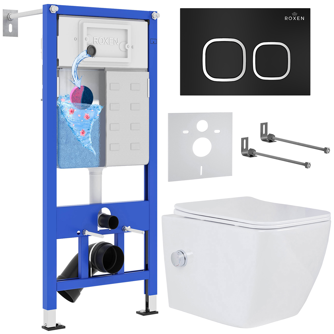 комплект инсталляции roxen stounfix dual fresh 546731 клавиша черный матовый, с аромадозатором