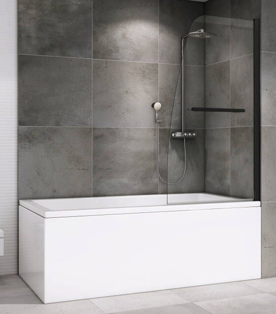 шторка на ванну abber ewiges wasser ag50080b 80x140 прозрачное стекло / профиль черный