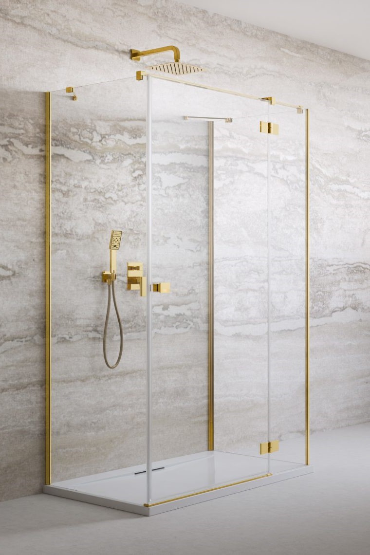 душевой уголок radaway essenza gold kdj+s 110x100 правый, стекла прозрачные, профиль золото